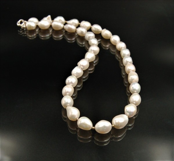 Perlenkette barock Unikat Silber
