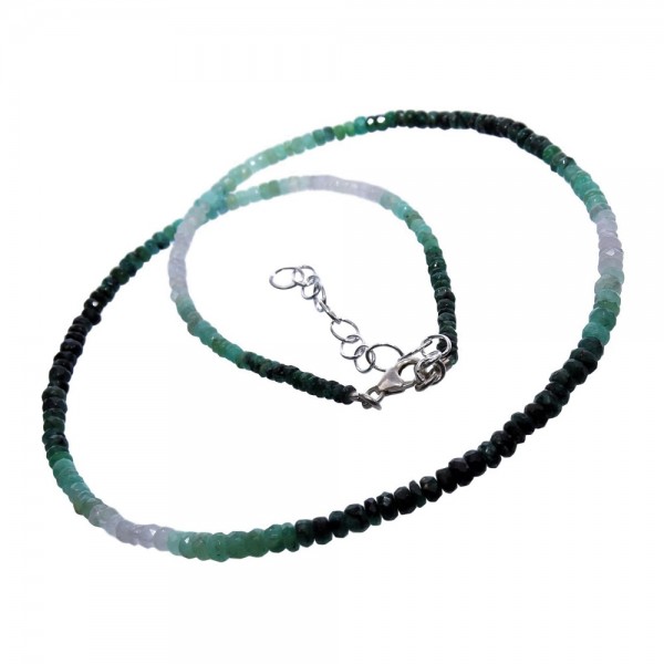 Smaragd Kette mit Farbverlauf facettiert 925 Silber Schloss 45-50 cm verstellbar