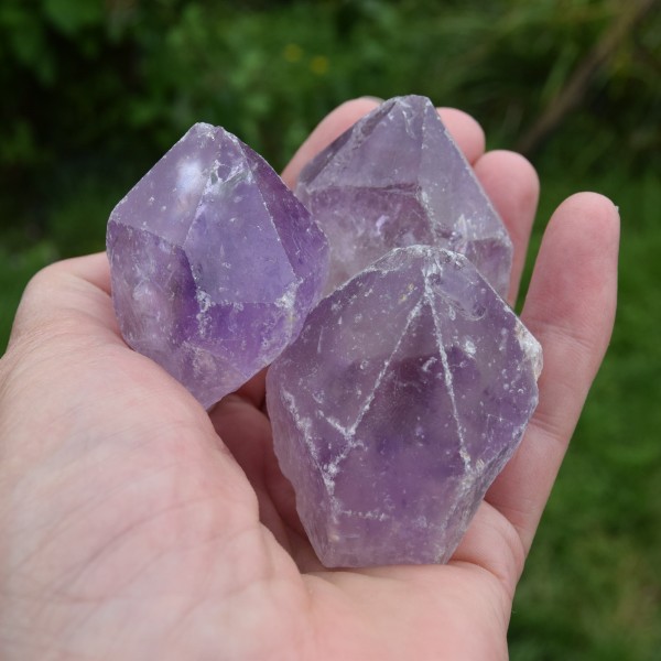 Amethyst Kristall als Spitze Rohstein 3 Stück im Set