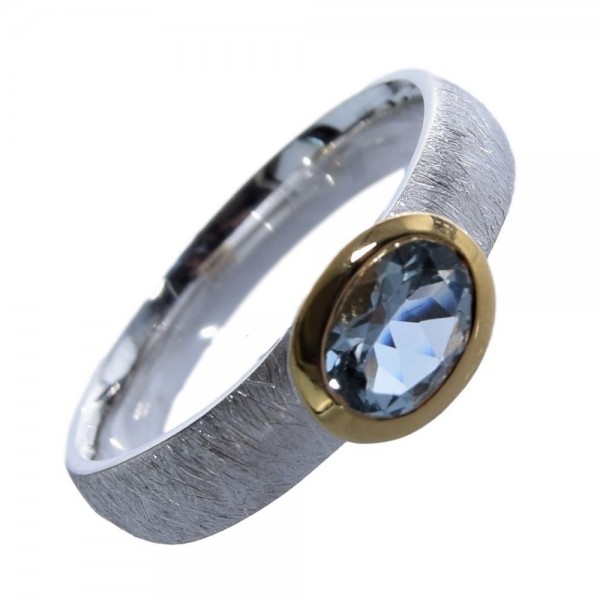 Aquamarin Ring 925 Sterling Silber vergoldet Gr. 56
